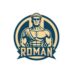 Roman numeral logo with muscular bodybuilder statue design, classical warrior strength emblem, fitness gym icon, Greek Roman inspired masculine power symbol for sports branding and apparel.
