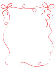 Vintage Hand Drawn Frame with Bows and Ribbons, Festive Frame, Decorative, Border, Coquette Bow, Pink, Transparent Background