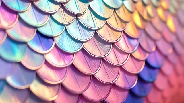 Iridescent Scallop Scales Seamless Pattern with Shimmering Pastel Colors for a Mermaid or Dragon Like Texture