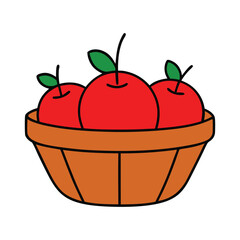 Delicious red apple desserts and fresh fruit in baskets and bowls