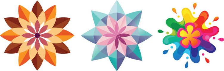 Vector art of geometric abstract flowers in vibrant colors isolated on white background