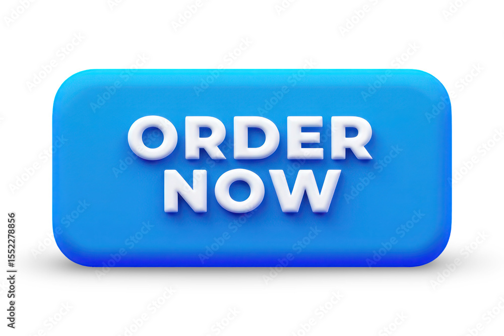 Poster bright blue rectangular button featuring bold white three dimensional order now text isolated agains