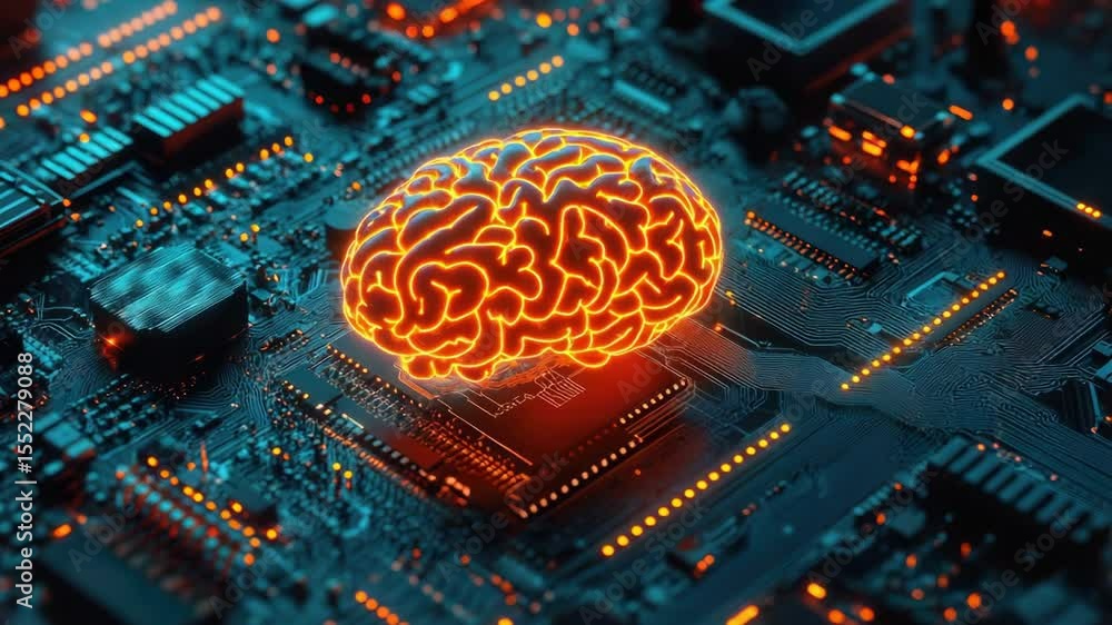 Poster High-tech computer component with futuristic brain-like design, perfect for illustrations and presentations about technology and innovation