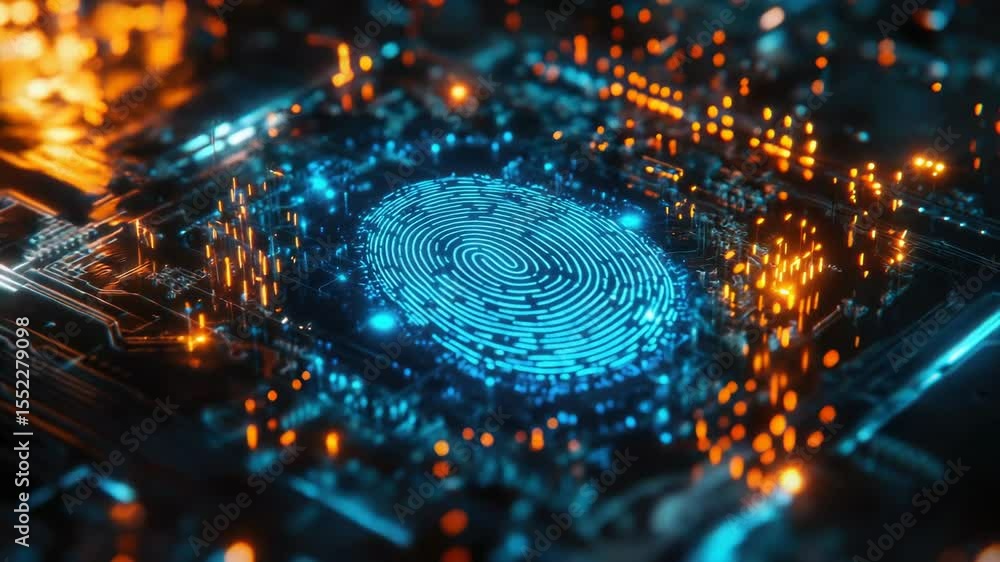 Poster fingerprint on top of a circuit board, useful for technology and forensic purposes