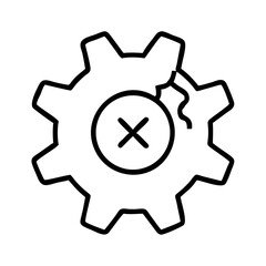 Broken gear graphic in outline style with damaged section  