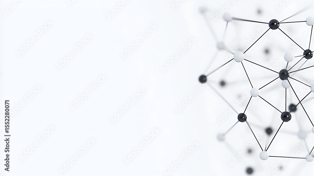 Poster networked nodes in black and white create an abstract design, with connections forming geometric sha