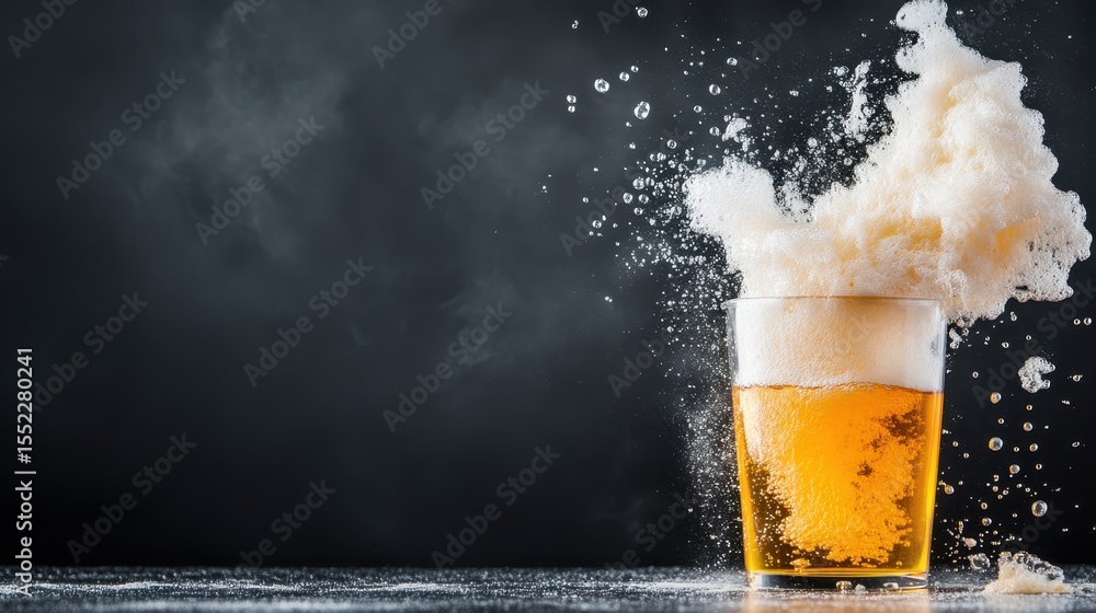Poster this dynamic image showcases a beer glass bursting with foam, creating an energetic and thrilling at
