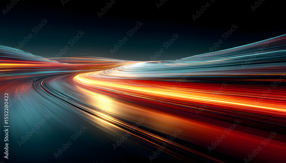 Poster abstract illustration of glowing lines representing data flow and high-speed connectivity, conveying