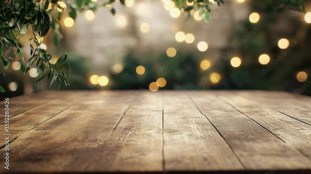 Poster a simple wooden table lit up from behind by warm lights, great for use in interior design or still l