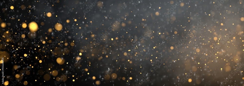 Poster background of dark black with golden bokeh lights, falling snow effect, subtle gradient background g