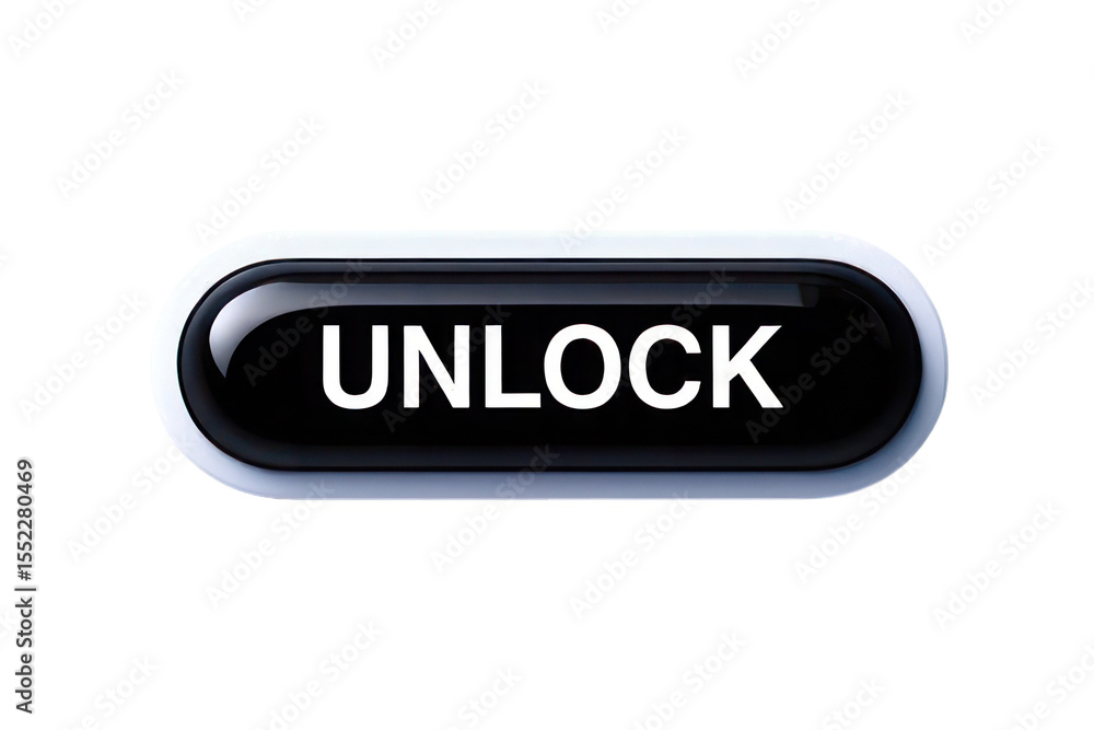 Poster glossy black unlock button 3 d render isolated on white background transparent p n g h d 4 k image s