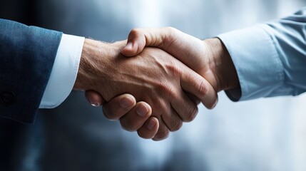 A close-up of two men shaking hands, representing trust, partnership, and mutual respect in a professional setting, showcasing the connection between individuals in business.