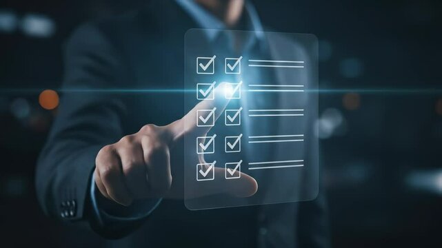 Digital Checklist: Businessman Checking Off Tasks on Virtual List | Task Management & Productivity