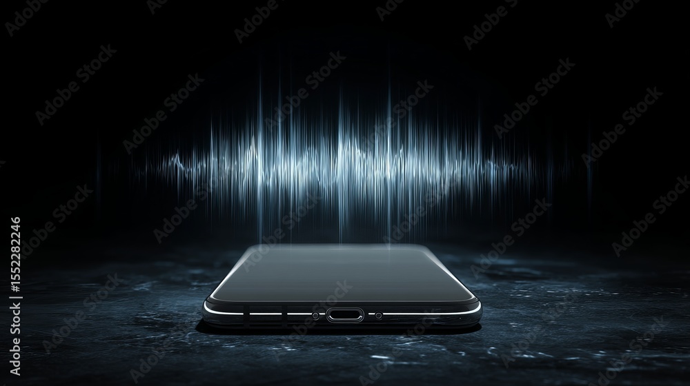 Poster modern smartphone technology digital audio waveform abstract background dark elegant mobile phone sc