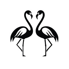 Minimalist Black Flamingo Pair Silhouette - Stylized Vector Illustration for Love and Tropical Design