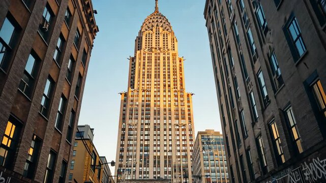 Tall Building Viewed Through a Narrow Urban Alleyway