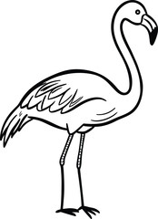 Simple Black Outline Flamingo Drawing - Minimalist Tropical Bird Line Art Vector for Coloring Books and Design