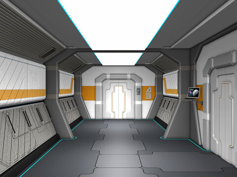 Holodeck Corridor A3 - The inside of a corridor to two different doors to the inside of a spaceship.