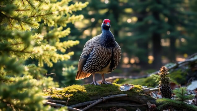 Majestic Himalayan Monal Pheasant in Sunlit Forest