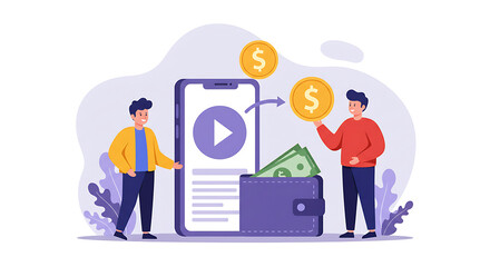 Mobile Video Monetization Flat Art Isolated on White Background