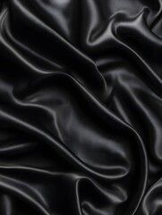 Obraz premium Elegant Black Satin: A close-up shot capturing the luxurious texture and fluid drape of a black satin fabric, evoking a sense of opulence and sophistication.