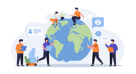 Global Teamwork Flat Art Isolated on Transparent Background