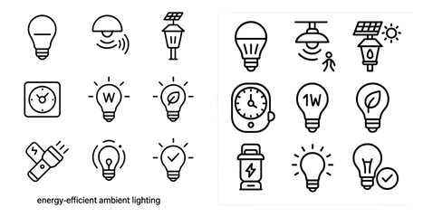The image is a collection of various light bulbs and clocks, all of which are connected to the concept of energy-efficient ambient lighting. Scene is one of modernity and sustainability