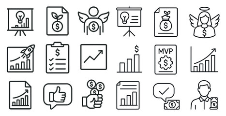 Set of icons for business and finance, including a dollar sign, a check mark, a dollar bill, a dollar sign with a check mark, a dollar bill with a check mark, a dollar bill with a check mark and a d