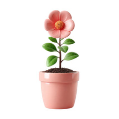 Obraz premium Charming Pink Flower in a Smooth Pink Pot with Green Leaves, Perfect For Home Decor and Aesthetic Indoor Gardening Setup