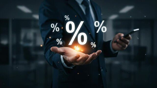 Interest Rates & Financial Savings: Percentage Symbol Business Deal, Loan, Investment, Growth & Discount Promotion
