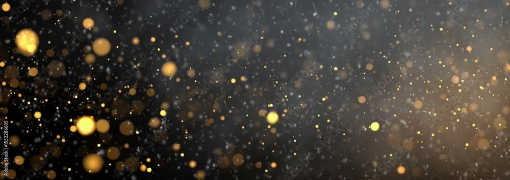 Poster background of dark black with golden bokeh lights, falling snow effect, subtle gradient background g