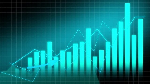 Glowing Business growth concept in allusive graph chart showing marketing sales profit increasing to future target. Excellent financial status of corporate business rise up arrow growing business icon