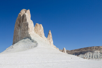 Beautiful Mangystau landscape, Kazakhstan. Ak Orpa pinnacles view, Bozzhira valley