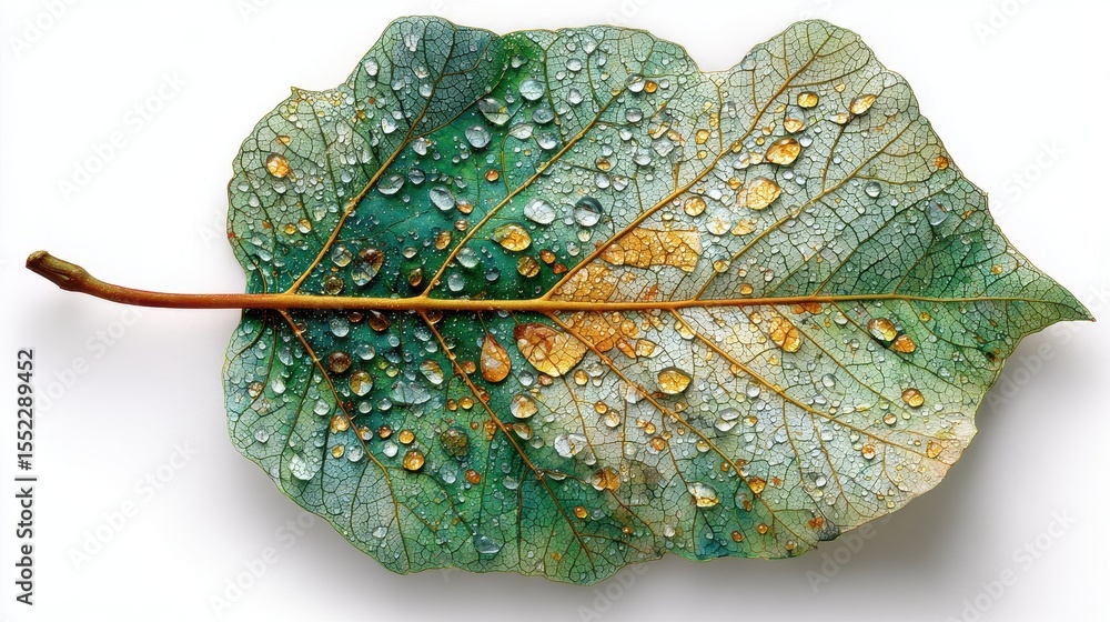 Aufkleber closeup of a single detailed blue elm leaf shows its unique leaf vein structure, imperfections and t