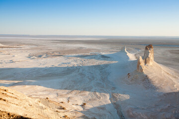 Beautiful Mangystau landscape, Kazakhstan. Ak Orpa pinnacles view, Bozzhira valley