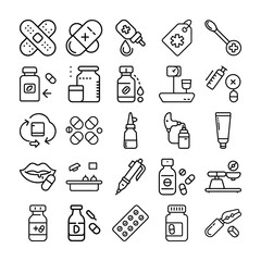 Collection of Medical and Pharmacy Line Icons Set