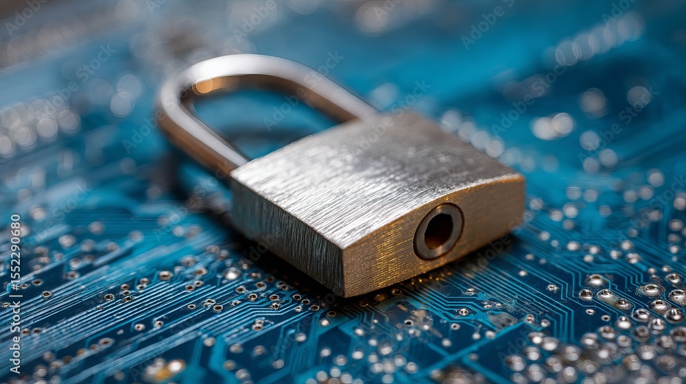 Aufkleber cybersecurity digital lock padlock on circuit board technology protection secure data privacy intern