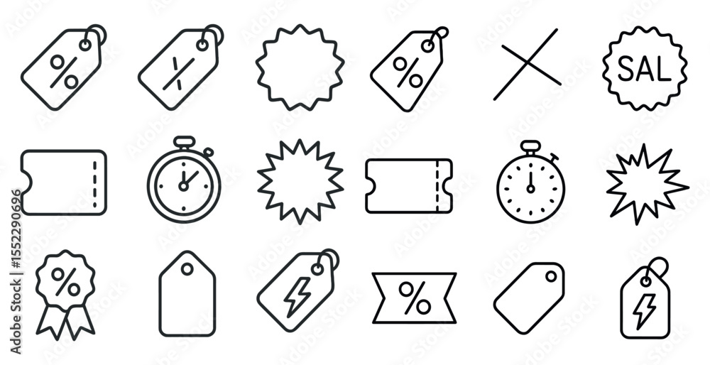 Poster set of shopping tags with a clock and a star. the clock is on the left and the star is on the right