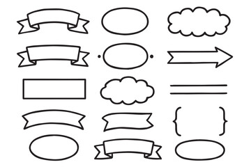 Obraz premium Creative doodles of banners, speech clouds, arrows, and frames, ideal for graphic design projects, labels, and decorative design elements, graphics icon set