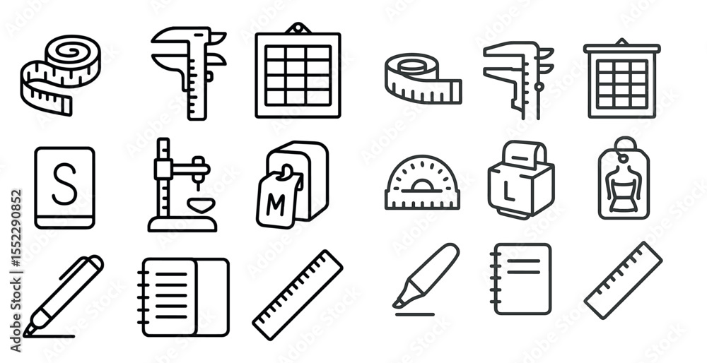 Poster set of tools and measuring devices, including rulers, scales, and a tape measure. concept of precisi