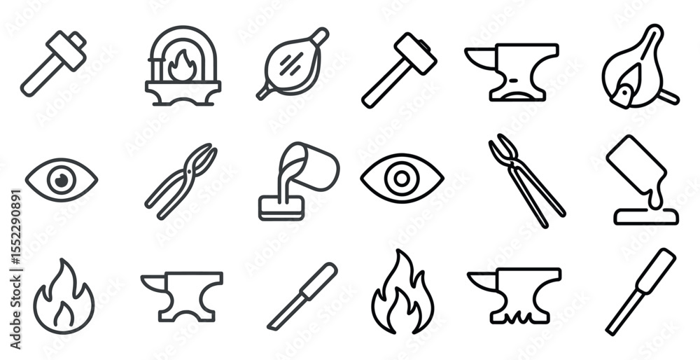 Aufkleber collection of black and white icons for various tools and objects. the icons include a hammer, a chi