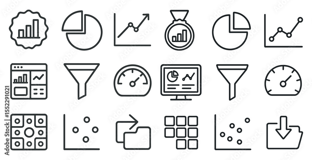 Poster collection of graphs and charts in black and white. the graphs are arranged in a grid and include a 