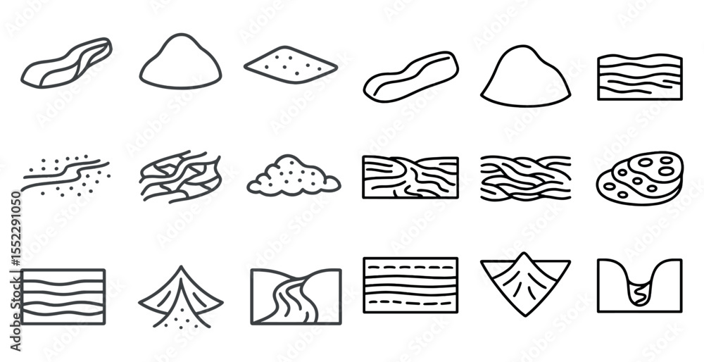 Poster series of lines and shapes that represent different types of terrain. the shapes are all different s