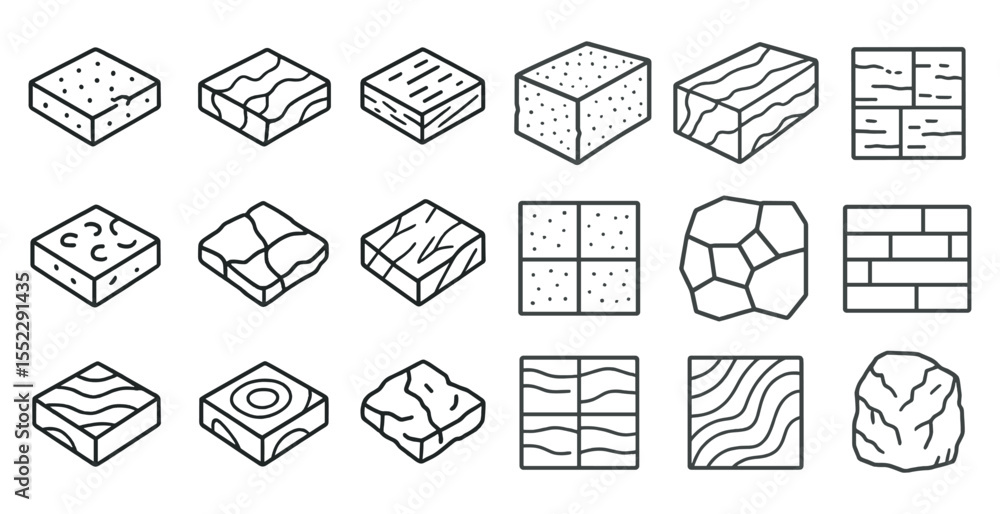 Poster series of different shapes and sizes, including squares, rectangles, and circles, are drawn in black
