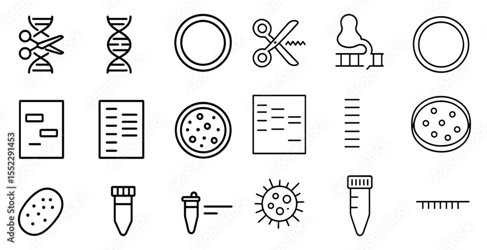 Poster collection of medical symbols and icons. the icons include a pair of scissors, a pair of scissors wi