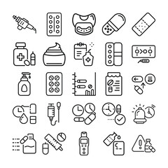 Collection of Health and Medical Icons Representing Various Healthcare Related Concepts