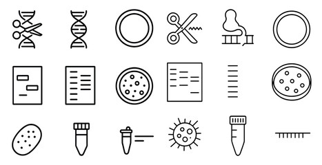 Collection of medical symbols and icons. The icons include a pair of scissors, a pair of scissors with a red handle, a pair of scissors with a black handle, a pair of scissors with a blue handle