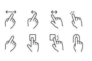 Gesture Icons Collection. Line style icons of interaction patterns: swipe left, swipe right, pinch to zoom, double tap. hold