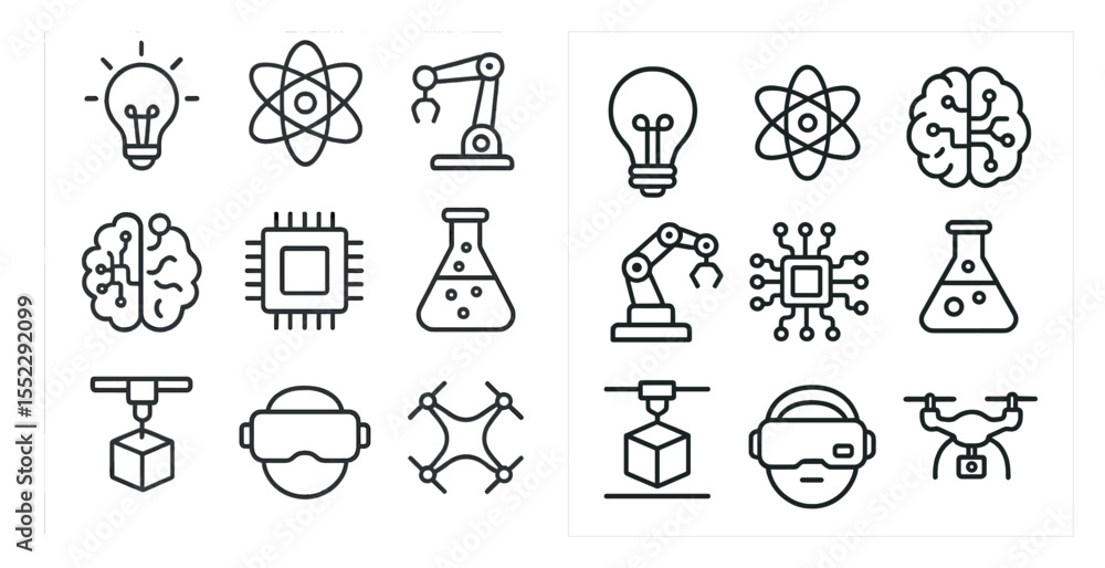 Aufkleber the image is a collection of various science-related icons, including a robot, a brain, a computer, 