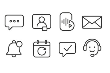 Communication Icons Set. Line style icons of communication tools: chat bubble, video call, voice note, mail icon. push
